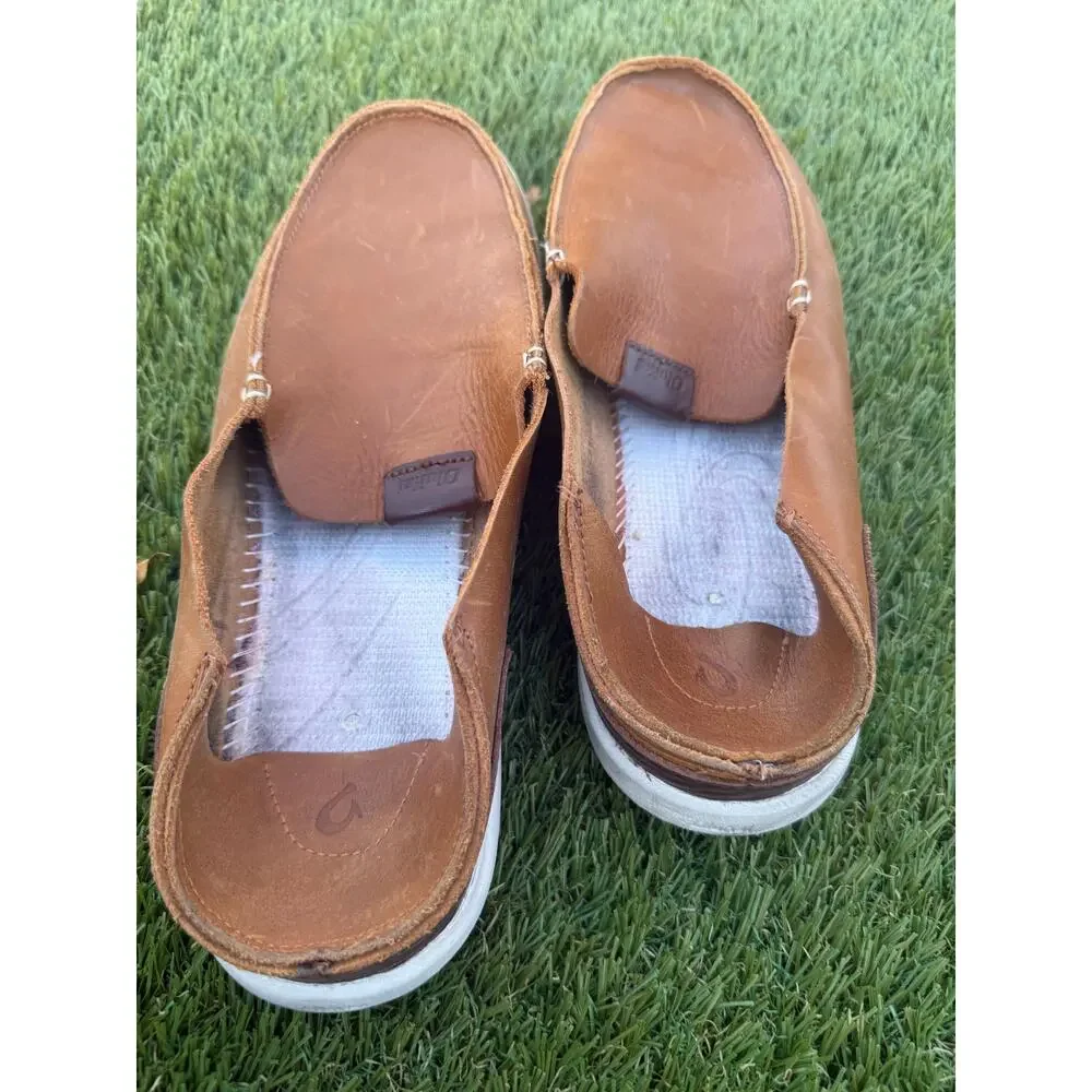 OluKai Kakaha Men’s Leather Slip-On Shoes Brown Loafers US 10 Nalukai